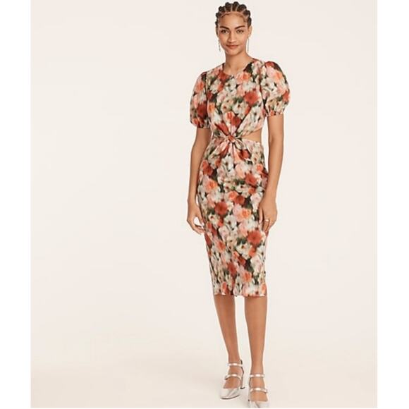 NWT J. Crew Liberty® Hazy Days Dress Size 6 Red Black Cotton Midi Puff Sleeve - Picture 4 of 14